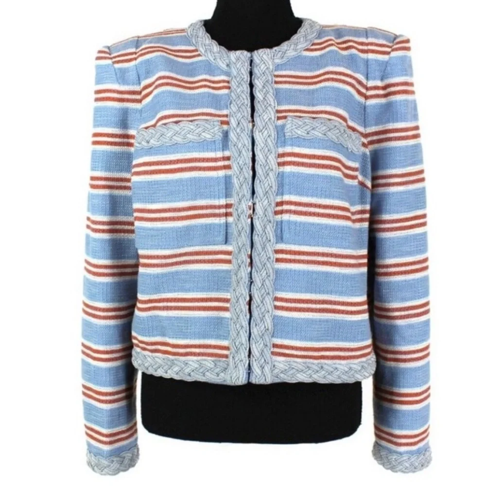 VERONICA BEARD Arrowe Striped Multicolor Blue Braided Trim‎ Jacket Size 10 - Picture 3 of 3